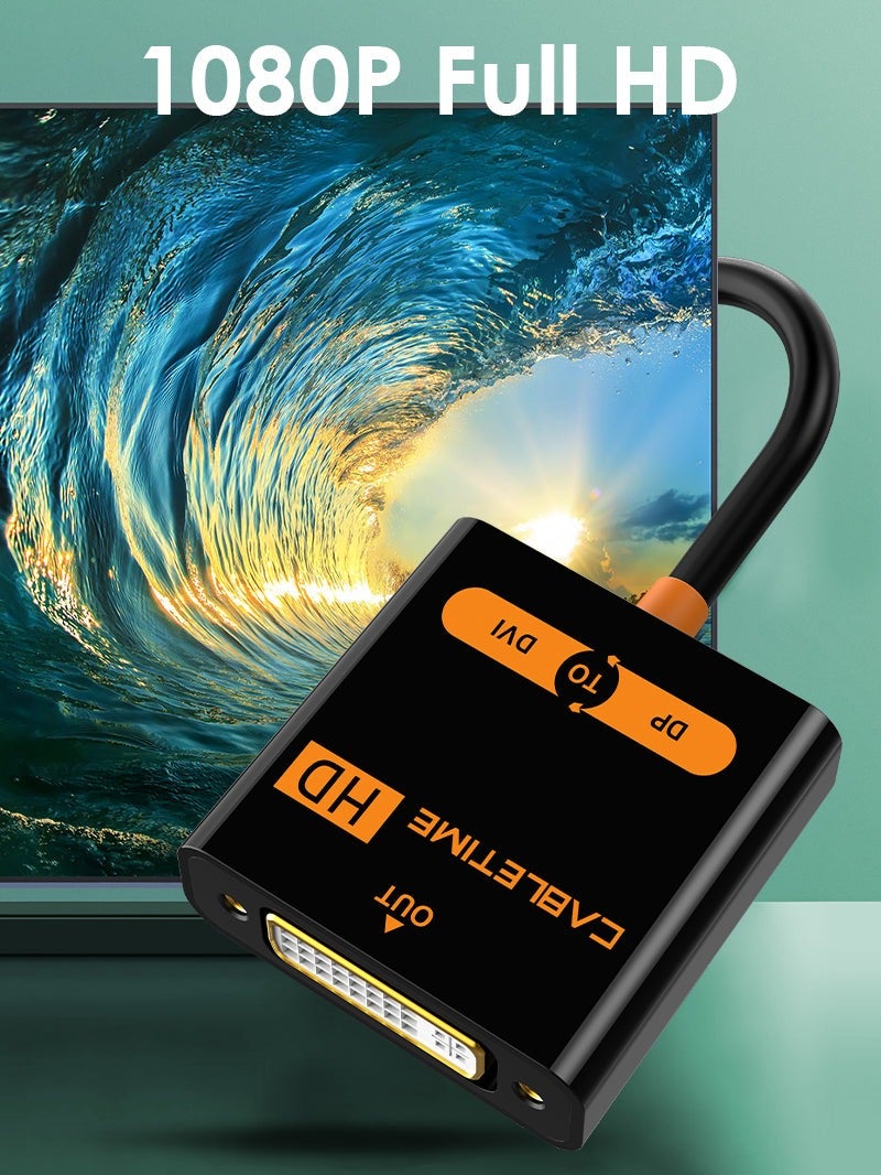 كابل تايم كابل محول CABLETIME من DisplayPort إلى DVI، يدعم الصوت والفيديو بدقة 1920×1200 و1080 بكسل، غلاف من مادة PVC سوداء - Image 5
